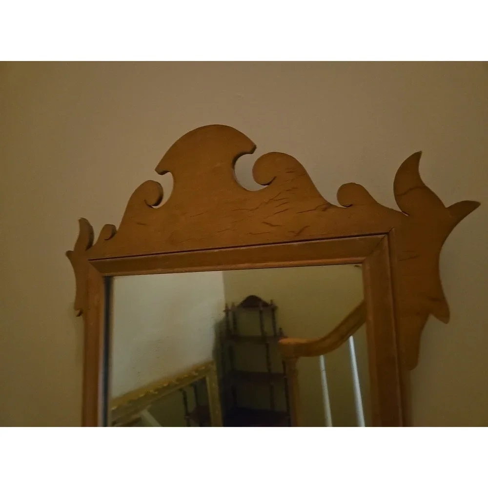 Antique Vintage Maple Chippendale Glass Mirror
